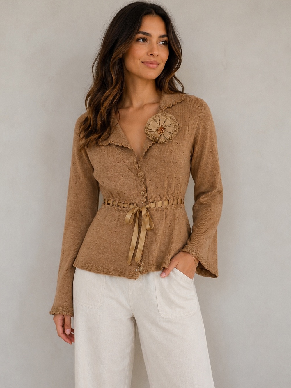 Nanette Lepore Camel Knit Cardigan, Boho Romantic